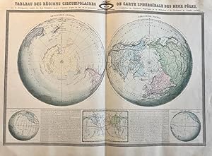 Cartography World 1860 | Coloured world map: Tableau des Regions circumpolaires ou carte sphéroïd...