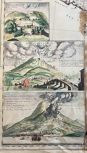 Bild des Verkufers fr Cartography Vulcano 1726 | Part of the New Map of Italy by Hermann Moll with Mt. Vesuvius, Mount Aetna or Mongibello and a Cataract of Air on Mount Aeolius, 1 p. zum Verkauf von Antiquariaat Arine van der Steur / ILAB