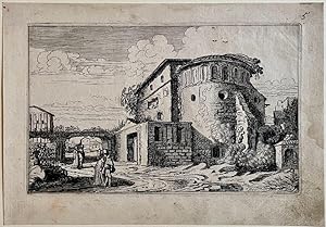 Antique print, etching I Two couples walking among ruins, published 1616, 1 p.