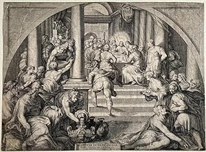 Antique print, engraving | The Last Supper (het laatste avondmaal), published 1616, 1 p.
