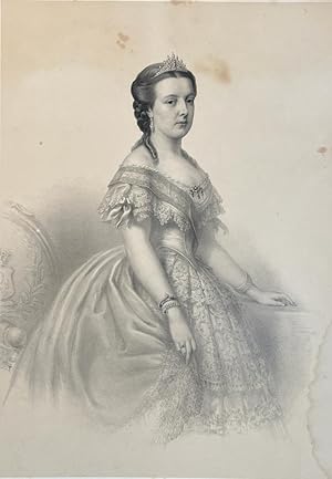 Antique portrait print lithography | Portrait of Belgium Queen Marie Henriette (Maria Hendrika, e...
