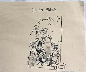 In Der Schule. Teacher's Punishment. Original Wood Engraving