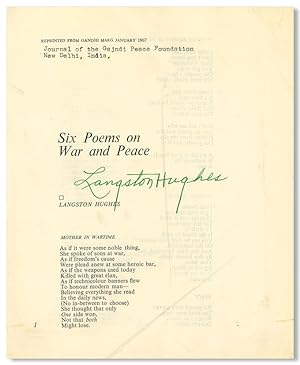 Seller image for SIX POEMS ON WAR AND PEACE [cover title] for sale by William Reese Company - Literature, ABAA