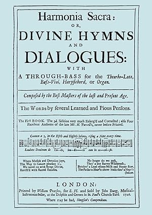 Seller image for Harmonia Sacra or Divine Hymns and Dialogues. with A Through-Bass for the Theobro-Lute, Bass-Viol, Harpsichord or Organ. the First Book. [Facsimile of for sale by moluna