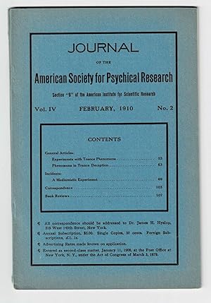 JOURNAL OF THE AMERICAN SOCIETY FOR PSYCHICAL RESEARCH. Section "B" of the American Institute for...