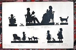 Seller image for Grosse Tafel mit 4 Gruppenbildern und 3 einzelnen Tieren im Scherenschnitt mit Umrisszeichnung. for sale by Antiquariat Thomas Rezek