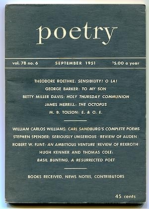 Image du vendeur pour Poetry - Vol. 78, No. 6, September 1951 mis en vente par Between the Covers-Rare Books, Inc. ABAA