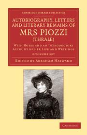 Image du vendeur pour Autobiography, Letters and Literary Remains of Mrs Piozzi (Thrale) 2 Volume Set: With Notes and an Introductory Account of Her Life and Writings mis en vente par moluna