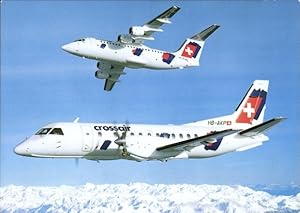 Ansichtskarte / Postkarte Schweizer Passagierflugzeuge, AVRO RJ 85 Jumbolino, SAAB 340 Cityliner,...