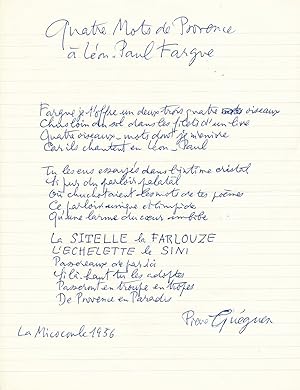 Pierre GUÉGUEN poème autographe signé