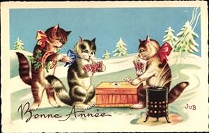 Bild des Verkufers fr Ansichtskarte / Postkarte Glckwunsch Neujahr, Vermenschlichte Katzen beim Kartenspiel zum Verkauf von akpool GmbH