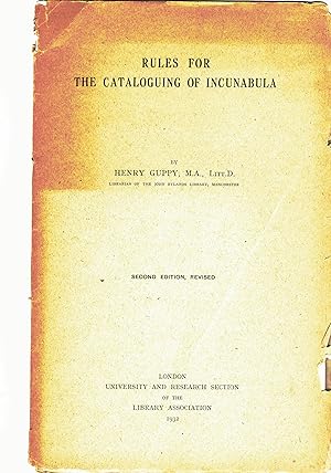 Seller image for Rules for the Cataloguing of Incunabula. for sale by Saintfield Antiques & Fine Books