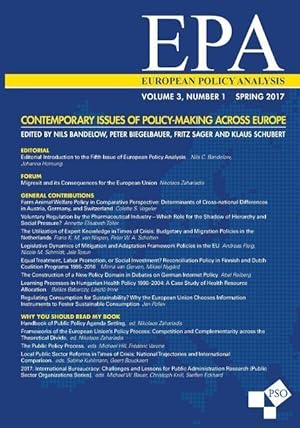 Imagen del vendedor de European Policy Analysis: Volume 3, Number 1, Spring 2017: Contemporary Issues of Policy-Making Across Europe a la venta por moluna