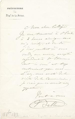 Victor BALTARD lettre autographe signée Saint-Étienne-du-Mont