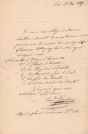 Imagen del vendedor de Auguste VINCHON lettre autographe signe ouvrages lithographis John Flaxman a la venta por CD Galerie