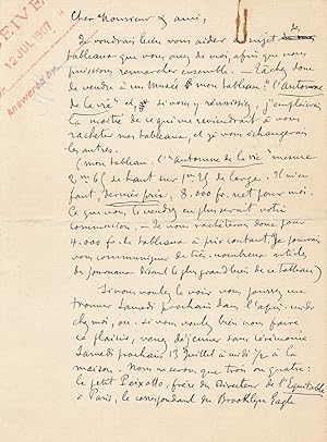 Jean-François RAFFAËLLI L’Automne de la vie, 1907 lettre autographe signée