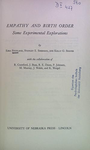 Seller image for Empathy and Birth Order: Some Experimental Explorations. for sale by books4less (Versandantiquariat Petra Gros GmbH & Co. KG)