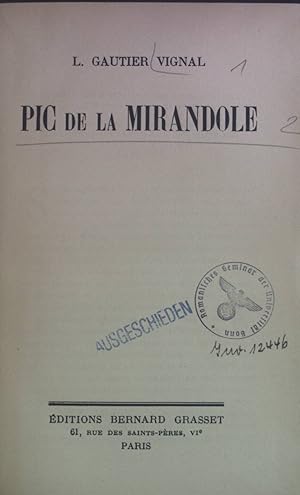 Bild des Verkufers fr Pic de la Mirandole. zum Verkauf von books4less (Versandantiquariat Petra Gros GmbH & Co. KG)