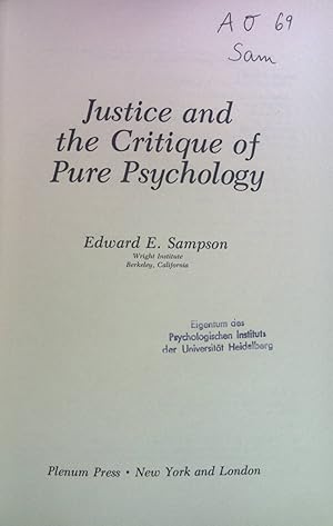 Seller image for Justice and the Critique of Pure Psychology. Critical Issues in Social Justice for sale by books4less (Versandantiquariat Petra Gros GmbH & Co. KG)