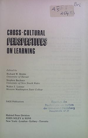 Immagine del venditore per Cross-Cultural Perspectives on Learning. Cross-Cultural Research and Methodology Series venduto da books4less (Versandantiquariat Petra Gros GmbH & Co. KG)