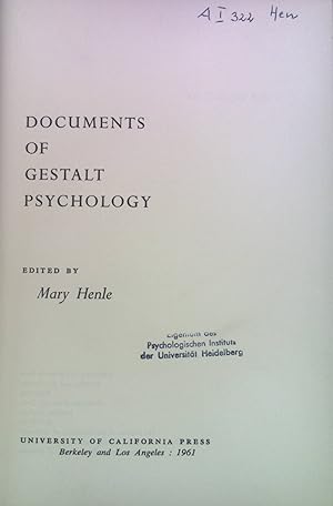 Bild des Verkufers fr Documents of Gestalt Psychology. zum Verkauf von books4less (Versandantiquariat Petra Gros GmbH & Co. KG)