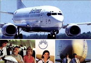 Bild des Verkufers fr Ansichtskarte / Postkarte Trkisches Passagierflugzeug SunExpress, Flugbegleiterin, Passagiere, Piloten zum Verkauf von akpool GmbH