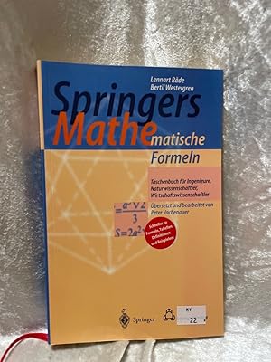 Imagen del vendedor de Springers Mathematische Formeln: Taschenbuch fr Ingenieure, Naturwissenschaftler, Wirtschaftswissenschaftler Taschenbuch fr Ingenieure, Naturwissenschaftler, Wirtschaftswissenschaftler a la venta por Antiquariat Jochen Mohr -Books and Mohr-