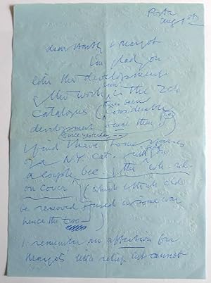 Six sided (3 sheet) autograph signed letter from Ben Nicholson to Harley Ramsden and Margot Eates...