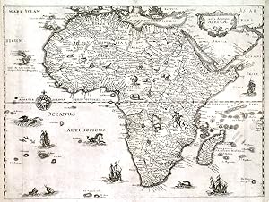 NOVA DESCRIPTIO AFRICAE. Map of the continent of Africa with small cartouche, sea monsters, sai...