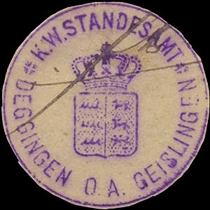Seller image for Siegelmarke K.W. Standesamt Deggingen O.A. Geislingen for sale by Veikkos