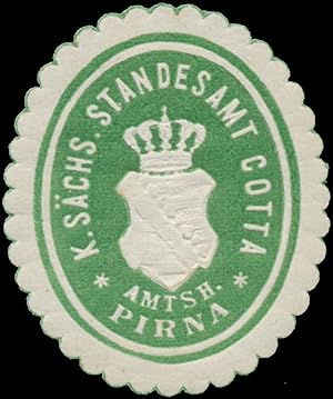 Seller image for Siegelmarke K.S. Standesamt Cotta Amtsh. Pirna for sale by Veikkos