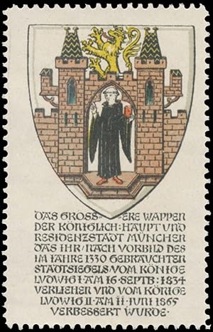 Bild des Verkufers fr Reklamemarke Das grssere Wappen der Stadt Mnchen zum Verkauf von Veikkos