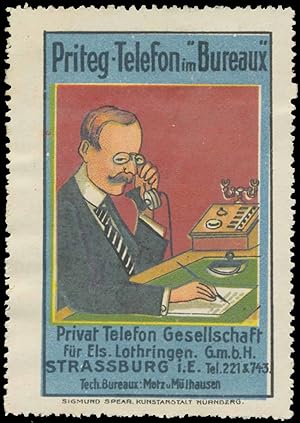 Bild des Verkufers fr Reklamemarke Priteg -Telefon im Bureaux zum Verkauf von Veikkos