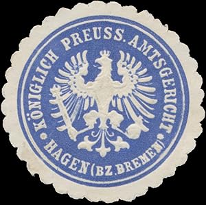 Bild des Verkufers fr Siegelmarke K.Pr. Amtsgericht Hagen Bezirk Bremen zum Verkauf von Veikkos