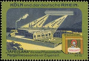 Reklamemarke Die Amica Margarinewerke vom Zeppelin beleuchtet