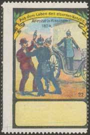 Imagen del vendedor de Reklamemarke Attentat in Kissingen 1874 a la venta por Veikkos