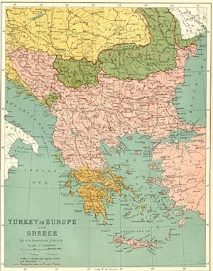 Turkey in Europe and Greece,1881 1800s Antique Map