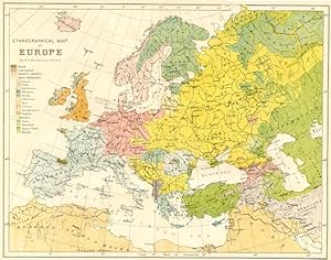 1881 Ethnographical 1800s Antique Map of Europe