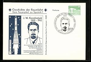 Bild des Verkufers fr Ansichtskarte Geschichte der Raumfahrt, Vom Feuerpfeil zu Sputnik 1, Kondratjuk, Pionier der Sowjet-Reketentechnik zum Verkauf von Bartko-Reher