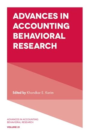 Bild des Verkufers fr Advances in Accounting Behavioral Research zum Verkauf von GreatBookPrices