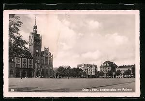 Ansichtskarte Stolp i. Pom., Stephansplatz mit Rathaus