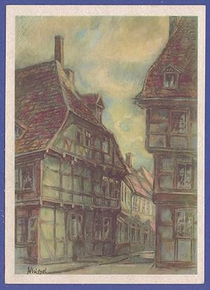 Bild des Verkufers fr AK Knstlerkarte Nr. 2 Knispel, Alt-Halberstadt, Ochsenkopfstrae, Teilansicht, ungelaufen zum Verkauf von GAENSAN Versandantiquariat