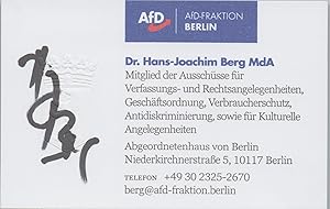 Bild des Verkufers fr Original Autogramm Hans-Joachim Berg AfD MdA /// Autograph signiert signed signee zum Verkauf von Antiquariat im Kaiserviertel | Wimbauer Buchversand