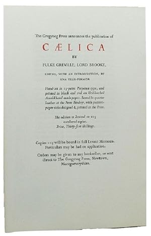 Imagen del vendedor de The Gregynog Press announces the publication of CAELICA by Fulke Greville, Lord Brooke . . a la venta por Kay Craddock - Antiquarian Bookseller