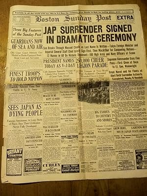 Seller image for WW2 JAPAN SURRENDER! Boston Sunday Post SEPTEMBER 2 1945 for sale by Rayo Rojo