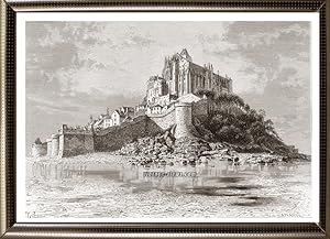 Mont Saint-Michel in Normandy, France ,1881 Antique Print