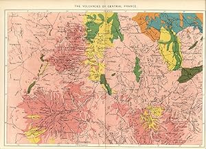 1881 1800s Antique Map of the Volcanoes of France