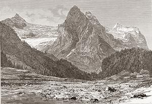 The Wetterhorn and the Rosenlaui Glacier in the Bernese Alps of Switzerland,1881 Antique Print