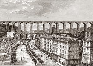 The Viaduct of Morlaix is a railway bridge located in Morlaix in Brittany, France,1881 Antique Print