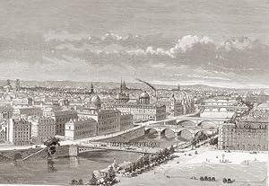 Paris on the Seine River in the Ile-de-France region of France ,1881 Antique Print